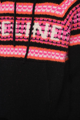 Hooded Wool Pullover with Jacquard Logo