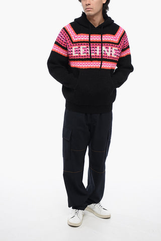 Hooded Wool Pullover with Jacquard Logo