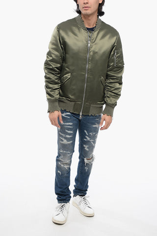 Bomber Imbottito in Satin con Dettagli Lived-in