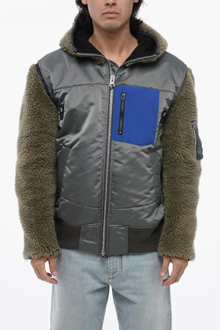 Bomber Jacket With Teddy Hood And Sleeves