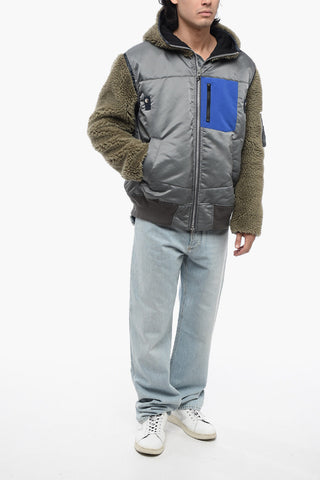 Bomber Jacket With Teddy Hood And Sleeves