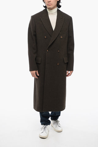 Double-breasted Herringbone Virgin Wool Coat