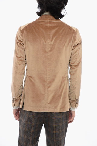 Blazer Sfoderato in Velour Herringbone con Tasche a Toppa