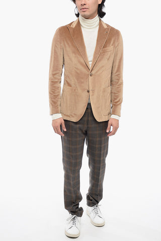 Blazer Sfoderato in Velour Herringbone con Tasche a Toppa