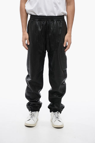Pantaloni in Pelle Goffrata con Polsini