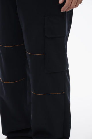 Wool Cargo Pants With Contrasting Seams