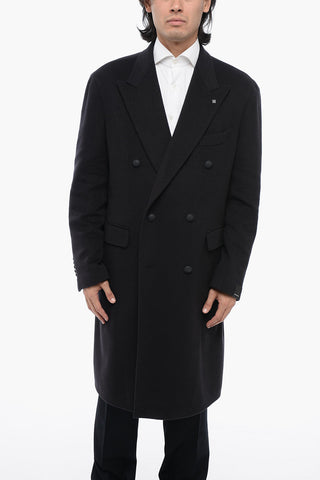 Double-breasted Pure Cashmere Coat with Peak Lapel