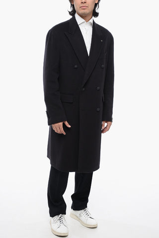 Double-breasted Pure Cashmere Coat with Peak Lapel