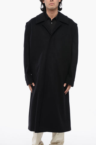 Cappotto Straight Fit in Lana con Abbottonatura Nascosta