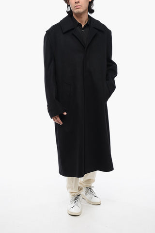 Cappotto Straight Fit in Lana con Abbottonatura Nascosta