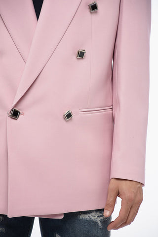 Double-breasted Wool Blend Blazer with Jewel Buttons