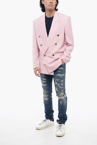 Double-breasted Wool Blend Blazer with Jewel Buttons