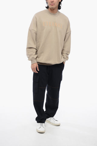 Solid Color ETERNAL Crew-neck Sweathirt with Embossed Detail
