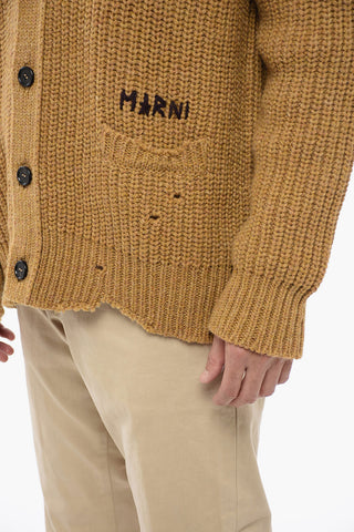 Cardigan In Lana Con Logo Ricamato