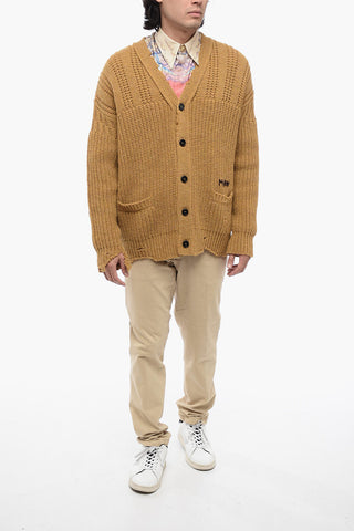 Cardigan In Lana Con Logo Ricamato