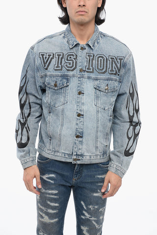 Giubbotto Sahariano in Denim con Logo in Lettering