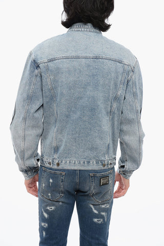 Giubbotto Sahariano in Denim con Logo in Lettering