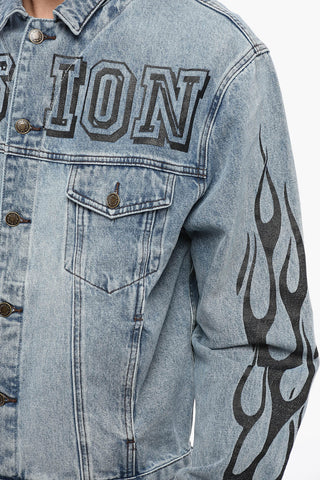 Giubbotto Sahariano in Denim con Logo in Lettering