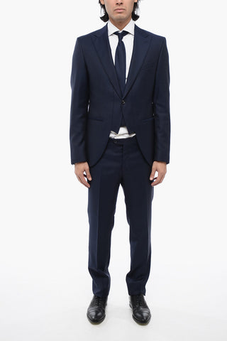 Virgin Wool 1-Button Suit With Peak Lapel