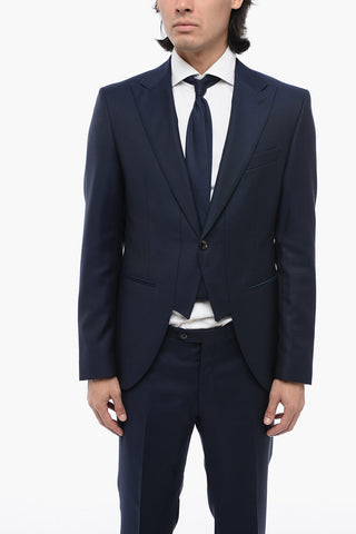 Virgin Wool 1-Button Suit With Peak Lapel