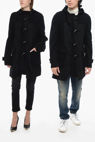 BLACK Wool Duffle Coat with Frogs