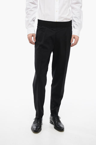 Tapered Fit Virgin Wool Blend Pants with Double Pleat