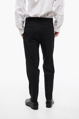 Tapered Fit Virgin Wool Blend Pants with Double Pleat