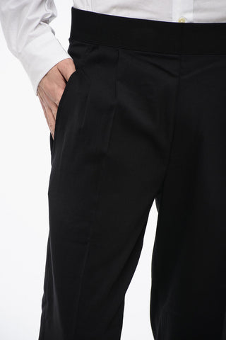 Tapered Fit Virgin Wool Blend Pants with Double Pleat