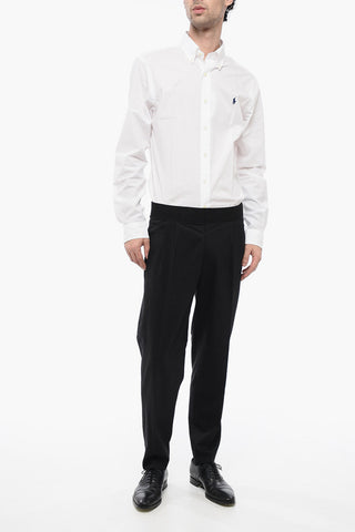 Tapered Fit Virgin Wool Blend Pants with Double Pleat