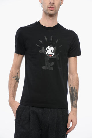 FELIX THE CAT Solid Color Crew-Neck T-shirt with Frontal Print