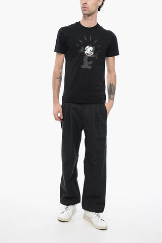 FELIX THE CAT Solid Color Crew-Neck T-shirt with Frontal Print