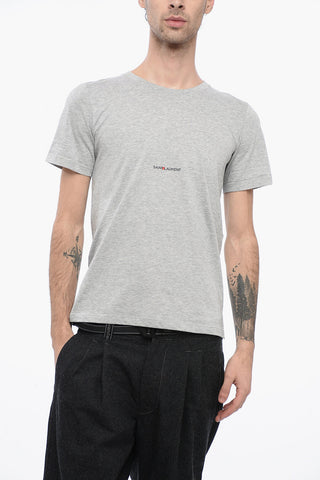 Solid Color Crew-neck T-Shirt with Printed Logo