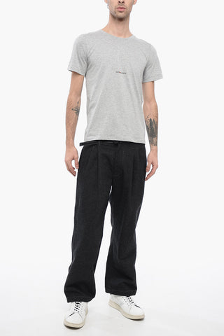 Solid Color Crew-neck T-Shirt with Printed Logo