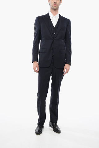 Three-Piece Virgin Wool Suit With Waistcoat And Two Vents
