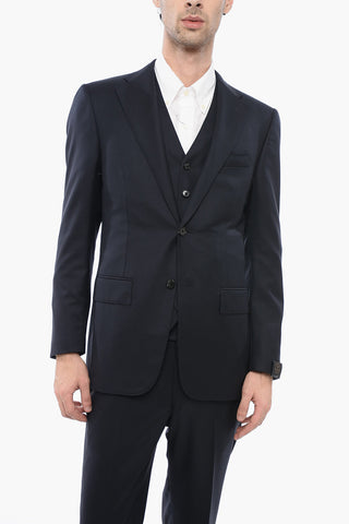Three-Piece Virgin Wool Suit With Waistcoat And Two Vents