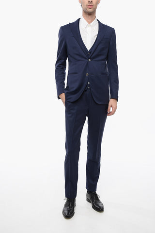 Virgin Wool and Silk 3-Button Suit With peak lapel