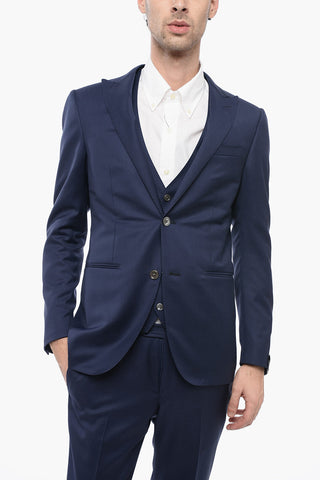 Virgin Wool and Silk 3-Button Suit With peak lapel