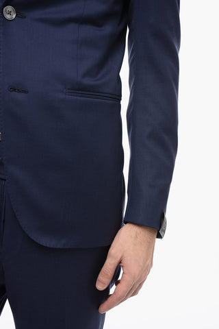 Virgin Wool and Silk 3-Button Suit With peak lapel