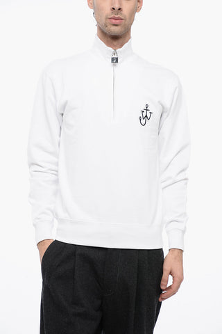 Mock Neck Cotton Sweatshirt with Half Zip