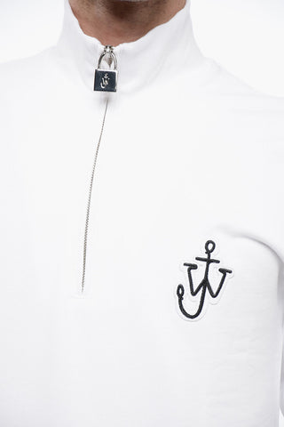 Mock Neck Cotton Sweatshirt with Half Zip