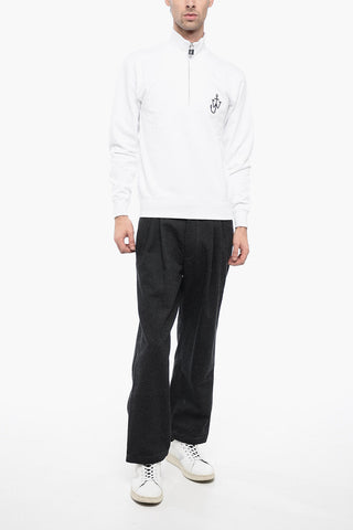 Mock Neck Cotton Sweatshirt with Half Zip