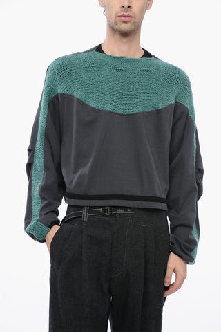 Cotton Crew-neck Sweatshirt with Knit Detail
