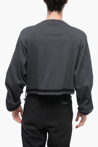 Cotton Crew-neck Sweatshirt with Knit Detail