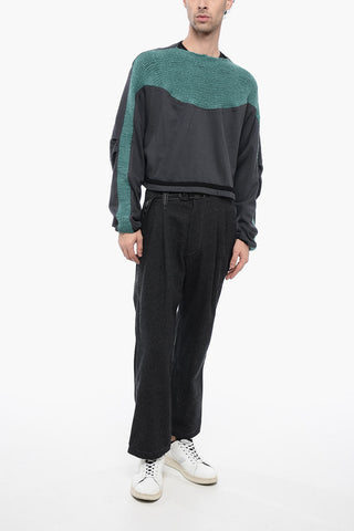 Cotton Crew-neck Sweatshirt with Knit Detail