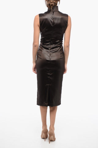 Satin Midi Sheath Dress with Back Full Zip