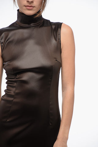 Satin Midi Sheath Dress with Back Full Zip