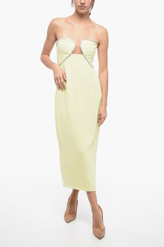 Vestito Midi Bandeau con Scollo a Cuore e Cristalli