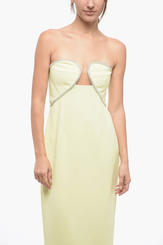Vestito Midi Bandeau con Scollo a Cuore e Cristalli