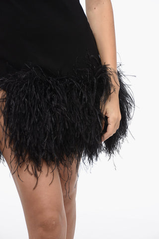 Vestito Stretchy Logato con Orlo in Piume