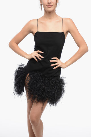 Vestito Stretchy Logato con Orlo in Piume